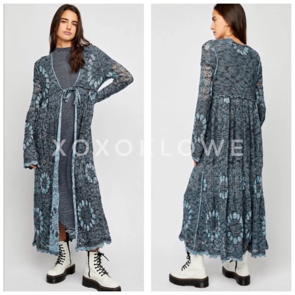 Free People Sea Spirit Tie Front Longline Cardigan | Deep Sea Color | NWT - Picture 1 of 12